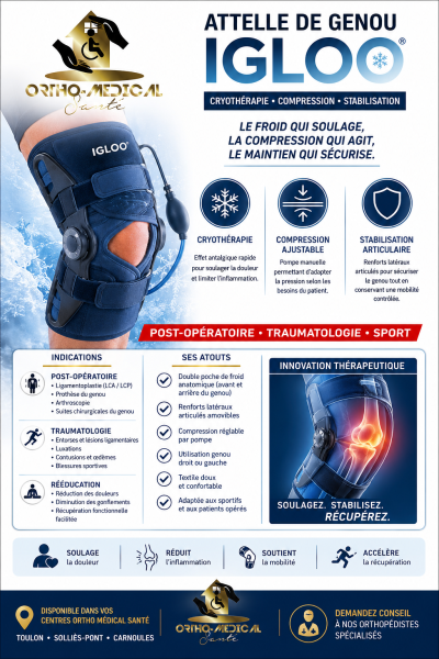 Genouillère Igloo après chirurgie du genou à Toulon – Ortho Médical Santé