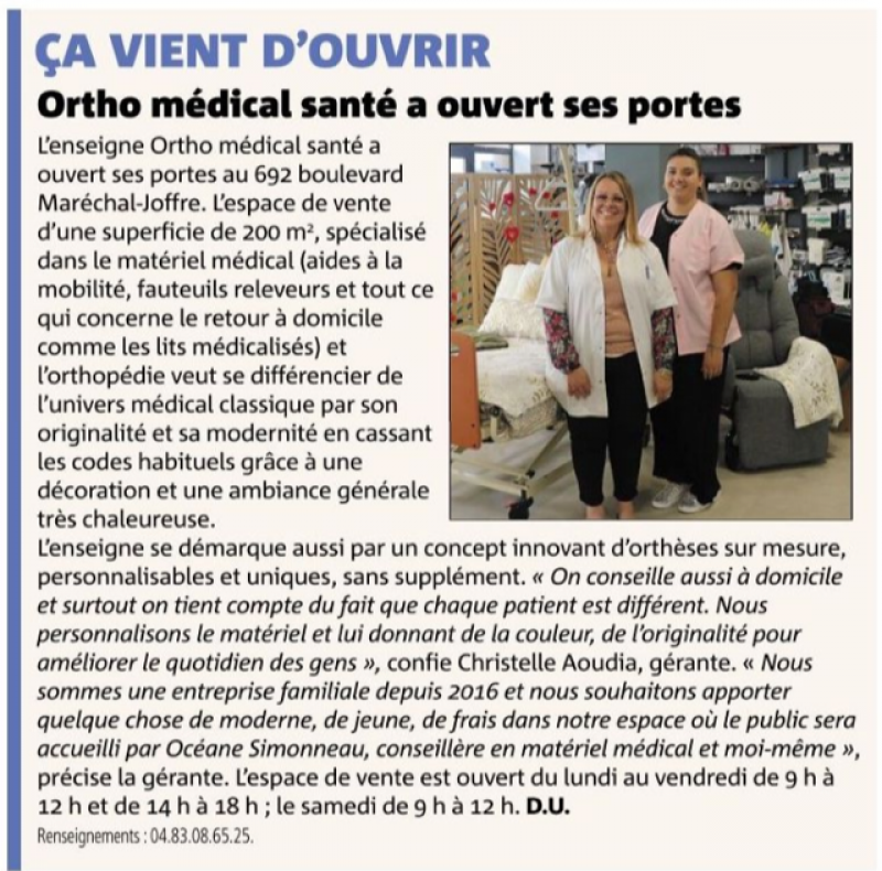 Parution sur le Journal Var matin Toulon de notre magasin de Toulon dans le Var