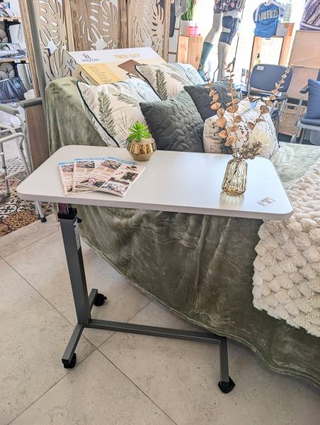table de lit avec plateau gris perle, réglable